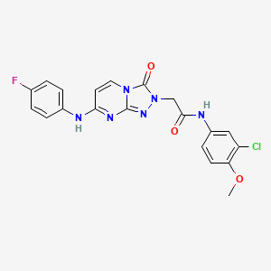 molecular formula C20H16ClFN6O3 B2369335 N-(3-chloro-4-methoxyphenyl)-2-{7-[(4-fluorophenyl)amino]-3-oxo-2H,3H-[1,2,4]triazolo[4,3-a]pyrimidin-2-yl}acetamide CAS No. 1251691-54-9