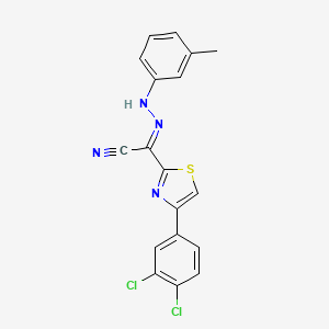 molecular formula C18H12Cl2N4S B2369405 (E)-4-(3,4-dichlorophenyl)-N-(3-methylphenyl)-1,3-thiazole-2-carbohydrazonoyl cyanide CAS No. 477188-31-1
