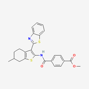 molecular formula C25H22N2O3S2 B2369413 Methyl 4-((3-(benzo[d]thiazol-2-yl)-6-methyl-4,5,6,7-tetrahydrobenzo[b]thiophen-2-yl)carbamoyl)benzoate CAS No. 391877-03-5