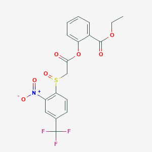 molecular formula C18H14F3NO7S B2369449 ETHYL 2-({2-[2-NITRO-4-(TRIFLUOROMETHYL)BENZENESULFINYL]ACETYL}OXY)BENZOATE CAS No. 957311-43-2