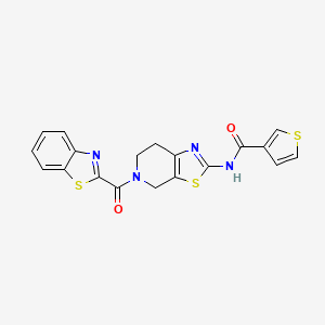 molecular formula C19H14N4O2S3 B2369481 N-(5-(benzo[d]thiazole-2-carbonyl)-4,5,6,7-tetrahydrothiazolo[5,4-c]pyridin-2-yl)thiophene-3-carboxamide CAS No. 1428355-59-2