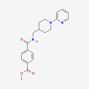 molecular formula C20H23N3O3 B2369485 Methyl 4-(((1-(pyridin-2-yl)piperidin-4-yl)methyl)carbamoyl)benzoate CAS No. 1235637-14-5