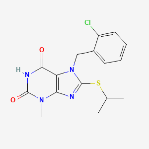molecular formula C16H17ClN4O2S B2369513 7-[(2-Chlorophenyl)methyl]-3-methyl-8-propan-2-ylsulfanylpurine-2,6-dione CAS No. 331841-36-2