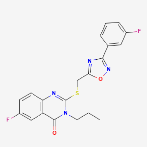 molecular formula C20H16F2N4O2S B2369514 6-fluoro-2-(((3-(3-fluorophenyl)-1,2,4-oxadiazol-5-yl)methyl)thio)-3-propylquinazolin-4(3H)-one CAS No. 2309625-79-2