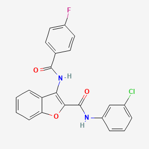 molecular formula C22H14ClFN2O3 B2369551 N-(3-chlorophenyl)-3-(4-fluorobenzamido)benzofuran-2-carboxamide CAS No. 888435-29-8