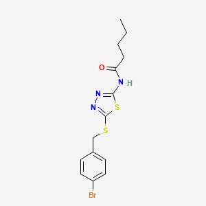 molecular formula C14H16BrN3OS2 B2369566 N-(5-((4-bromobenzyl)thio)-1,3,4-thiadiazol-2-yl)pentanamide CAS No. 392302-62-4