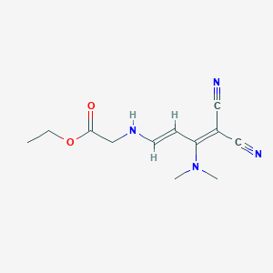 molecular formula C12H16N4O2 B2369591 ethyl 2-{[(1E)-4,4-dicyano-3-(dimethylamino)buta-1,3-dien-1-yl]amino}acetate CAS No. 338773-56-1