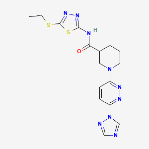 molecular formula C16H19N9OS2 B2369597 N-(5-Ethylsulfanyl-1,3,4-thiadiazol-2-yl)-1-[6-(1,2,4-triazol-1-yl)pyridazin-3-yl]piperidine-3-carboxamide CAS No. 1797160-05-4