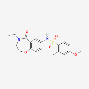 molecular formula C19H22N2O5S B2369623 N-(4-ethyl-5-oxo-2,3,4,5-tetrahydrobenzo[f][1,4]oxazepin-7-yl)-4-methoxy-2-methylbenzenesulfonamide CAS No. 922553-70-6