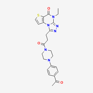 molecular formula C24H26N6O3S B2369630 1-(3-(4-(4-acetylphenyl)piperazin-1-yl)-3-oxopropyl)-4-ethylthieno[2,3-e][1,2,4]triazolo[4,3-a]pyrimidin-5(4H)-one CAS No. 892286-19-0