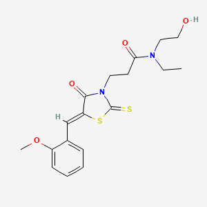 N-ethyl-N-(2-hydroxyethyl)-3-[(5Z)-5-[(2-methoxyphenyl)methylidene]-4-oxo-2-sulfanylidene-1,3-thiazolidin-3-yl]propanamide