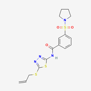 molecular formula C16H18N4O3S3 B2369675 N-(5-prop-2-enylsulfanyl-1,3,4-thiadiazol-2-yl)-3-pyrrolidin-1-ylsulfonylbenzamide CAS No. 637325-59-8