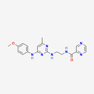 molecular formula C19H21N7O2 B2369680 N-(2-((4-((4-methoxyphenyl)amino)-6-methylpyrimidin-2-yl)amino)ethyl)pyrazine-2-carboxamide CAS No. 1226438-46-5
