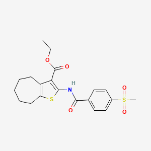 molecular formula C20H23NO5S2 B2369718 2-(4-(甲磺酰)苯酰胺)-5,6,7,8-四氢-4H-环庚并[b]噻吩-3-甲酸乙酯 CAS No. 896344-91-5