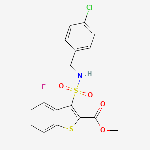 molecular formula C17H13ClFNO4S2 B2369797 Methyl 3-{[(4-chlorobenzyl)amino]sulfonyl}-4-fluoro-1-benzothiophene-2-carboxylate CAS No. 941893-15-8