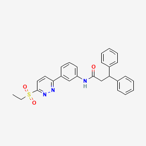 molecular formula C27H25N3O3S B2369822 N-(3-(6-(ethylsulfonyl)pyridazin-3-yl)phenyl)-3,3-diphenylpropanamide CAS No. 923172-74-1