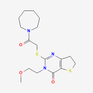 molecular formula C17H25N3O3S2 B2369823 2-{[2-(azepan-1-yl)-2-oxoethyl]sulfanyl}-3-(2-methoxyethyl)-3H,4H,6H,7H-thieno[3,2-d]pyrimidin-4-one CAS No. 893370-63-3
