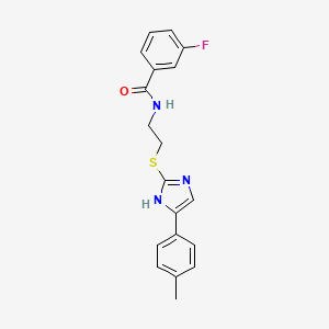 molecular formula C19H18FN3OS B2369839 3-fluoro-N-(2-((5-(p-tolyl)-1H-imidazol-2-yl)thio)ethyl)benzamide CAS No. 897454-97-6