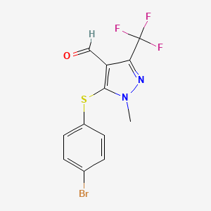 molecular formula C12H8BrF3N2OS B2369860 5-[(4-Bromophenyl)sulfanyl]-1-methyl-3-(trifluoromethyl)-1H-pyrazole-4-carbaldehyde CAS No. 321848-45-7