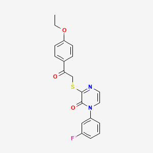 molecular formula C20H17FN2O3S B2369917 3-((2-(4-ethoxyphenyl)-2-oxoethyl)thio)-1-(3-fluorophenyl)pyrazin-2(1H)-one CAS No. 946300-47-6