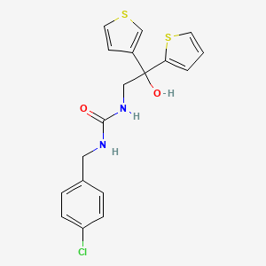 molecular formula C18H17ClN2O2S2 B2369920 1-(4-Chlorobenzyl)-3-(2-hydroxy-2-(thiophen-2-yl)-2-(thiophen-3-yl)ethyl)urea CAS No. 2034591-14-3