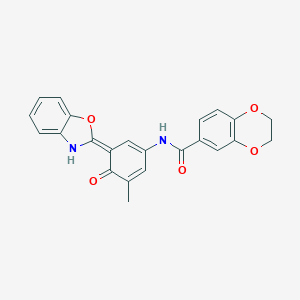 N-[(3E)-3-(3H-1,3-benzoxazol-2-ylidene)-5-methyl-4-oxocyclohexa-1,5-dien-1-yl]-2,3-dihydro-1,4-benzodioxine-6-carboxamide