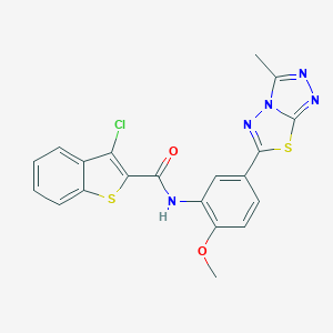 molecular formula C20H14ClN5O2S2 B236994 3-chloro-N-[2-methoxy-5-(3-methyl[1,2,4]triazolo[3,4-b][1,3,4]thiadiazol-6-yl)phenyl]-1-benzothiophene-2-carboxamide 