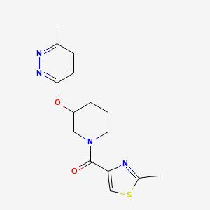 molecular formula C15H18N4O2S B2369973 (3-((6-Methylpyridazin-3-yl)oxy)piperidin-1-yl)(2-methylthiazol-4-yl)methanone CAS No. 2034502-01-5