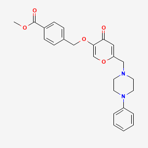 molecular formula C25H26N2O5 B2369996 methyl 4-(((4-oxo-6-((4-phenylpiperazin-1-yl)methyl)-4H-pyran-3-yl)oxy)methyl)benzoate CAS No. 898420-70-7