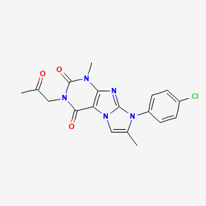 molecular formula C18H16ClN5O3 B2370028 8-(4-chlorophenyl)-1,7-dimethyl-3-(2-oxopropyl)-1H-imidazo[2,1-f]purine-2,4(3H,8H)-dione CAS No. 876670-03-0
