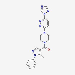 molecular formula C21H21N9O B2370037 (4-(6-(1H-1,2,4-triazol-1-yl)pyridazin-3-yl)piperazin-1-yl)(5-methyl-1-phenyl-1H-pyrazol-4-yl)methanone CAS No. 1797350-22-1