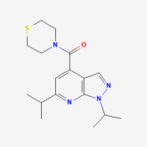 4-[1,6-bis(propan-2-yl)-1H-pyrazolo[3,4-b]pyridine-4-carbonyl]thiomorpholine