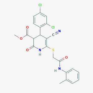 molecular formula C23H19Cl2N3O4S B2370061 Methyl 5-cyano-4-(2,4-dichlorophenyl)-2-hydroxy-6-({2-[(2-methylphenyl)amino]-2-oxoethyl}sulfanyl)-3,4-dihydropyridine-3-carboxylate CAS No. 383894-68-6