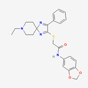 molecular formula C24H26N4O3S B2370066 N-1,3-benzodioxol-5-yl-2-[(8-ethyl-3-phenyl-1,4,8-triazaspiro[4.5]deca-1,3-dien-2-yl)thio]acetamide CAS No. 1184980-32-2