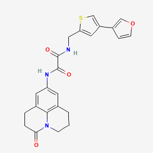 molecular formula C23H21N3O4S B2370067 N-{[4-(furan-3-yl)thiophen-2-yl]methyl}-N'-{2-oxo-1-azatricyclo[7.3.1.0^{5,13}]trideca-5,7,9(13)-trien-7-yl}ethanediamide CAS No. 2380044-28-8