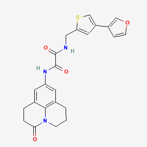 molecular formula C23H21N3O4S B2370067 N-[[4-(Furan-3-yl)thiophen-2-yl]methyl]-N'-(2-oxo-1-azatricyclo[7.3.1.05,13]trideca-5,7,9(13)-trien-7-yl)oxamide CAS No. 2380044-28-8