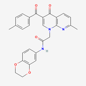 molecular formula C27H23N3O5 B2370071 N-(2,3-dihydro-1,4-benzodioxin-6-yl)-2-[7-methyl-3-(4-methylbenzoyl)-4-oxo-1,4-dihydro-1,8-naphthyridin-1-yl]acetamide CAS No. 894909-12-7