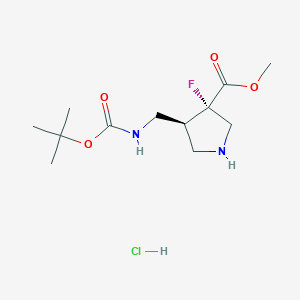molecular formula C12H22ClFN2O4 B2370100 Methyl (3S,4S)-3-fluoro-4-[[(2-methylpropan-2-yl)oxycarbonylamino]methyl]pyrrolidine-3-carboxylate;hydrochloride CAS No. 2247102-89-0