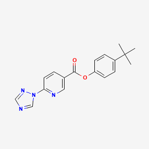 molecular formula C18H18N4O2 B2370120 4-(tert-butyl)phenyl 6-(1H-1,2,4-triazol-1-yl)nicotinate CAS No. 400079-30-3