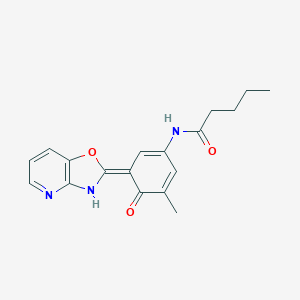 molecular formula C18H19N3O3 B237016 N-[(3E)-5-methyl-3-(3H-[1,3]oxazolo[4,5-b]pyridin-2-ylidene)-4-oxocyclohexa-1,5-dien-1-yl]pentanamide 