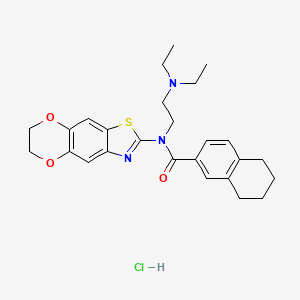molecular formula C26H32ClN3O3S B2370166 N-[2-(diethylamino)ethyl]-N-(6,7-dihydro-[1,4]dioxino[2,3-f][1,3]benzothiazol-2-yl)-5,6,7,8-tetrahydronaphthalene-2-carboxamide;hydrochloride CAS No. 1330313-02-4