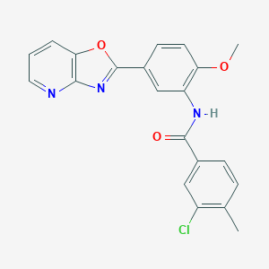 molecular formula C21H16ClN3O3 B237020 3-chloro-N-(2-methoxy-5-[1,3]oxazolo[4,5-b]pyridin-2-ylphenyl)-4-methylbenzamide 