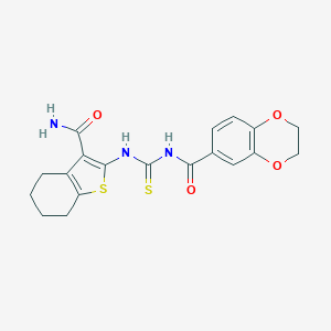 molecular formula C19H19N3O4S2 B237026 N-[(3-carbamoyl-4,5,6,7-tetrahydro-1-benzothiophen-2-yl)carbamothioyl]-2,3-dihydro-1,4-benzodioxine-6-carboxamide 