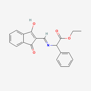 molecular formula C20H17NO4 B2370363 Ethyl 2-(((1,3-dioxoindan-2-ylidene)methyl)amino)-2-phenylacetate CAS No. 1041748-30-4