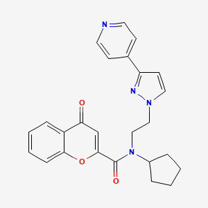 molecular formula C25H24N4O3 B2370395 N-cyclopentyl-4-oxo-N-(2-(3-(pyridin-4-yl)-1H-pyrazol-1-yl)ethyl)-4H-chromene-2-carboxamide CAS No. 2034327-09-6