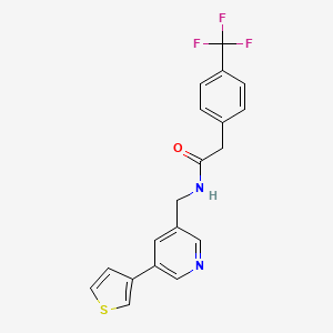 molecular formula C19H15F3N2OS B2370415 N-((5-(thiophen-3-yl)pyridin-3-yl)methyl)-2-(4-(trifluoromethyl)phenyl)acetamide CAS No. 1705211-35-3
