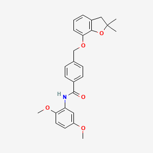 molecular formula C26H27NO5 B2370474 N-(2,5-dimethoxyphenyl)-4-(((2,2-dimethyl-2,3-dihydrobenzofuran-7-yl)oxy)methyl)benzamide CAS No. 941944-03-2