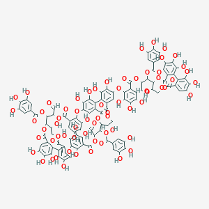 molecular formula C14H22N4O9 B237049 [1-(3,4,5,11,17,18,19-七羟基-8,14-二氧代-9,13-二氧杂三环[13.4.0.02,7]十九-1(19),2,4,6,15,17-六烯-10-基)-3-氧代-1-(3,4,5-三羟基苯甲酰)氧基丙烷-2-基] 2-[[11,37-二甲酰-4,5,6,14,21,22,25,26,30,31,32,44,45,46,49,50,56-十七羟基-9,17,35,41,53,59-六氧代-12,38-双[(3,4,5-三羟基苯甲酰)氧基]-2,10,16,28,36,40,54,60-八氧杂壬环[37.11.6.413,27.03,8.018,23.029,34.042,47.048,52.024,58]六十八-1(50),3,5,7,18,20,22,24,26,29,31,33,42,44,46,48,51,57-十八烯-20-基]氧基]-3,4,5-三羟基苯甲酸酯 CAS No. 137422-98-1