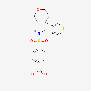molecular formula C18H21NO5S2 B2370509 methyl 4-(N-((4-(thiophen-3-yl)tetrahydro-2H-pyran-4-yl)methyl)sulfamoyl)benzoate CAS No. 2319892-27-6