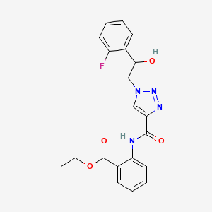 molecular formula C20H19FN4O4 B2370522 ethyl 2-(1-(2-(2-fluorophenyl)-2-hydroxyethyl)-1H-1,2,3-triazole-4-carboxamido)benzoate CAS No. 2034353-50-7